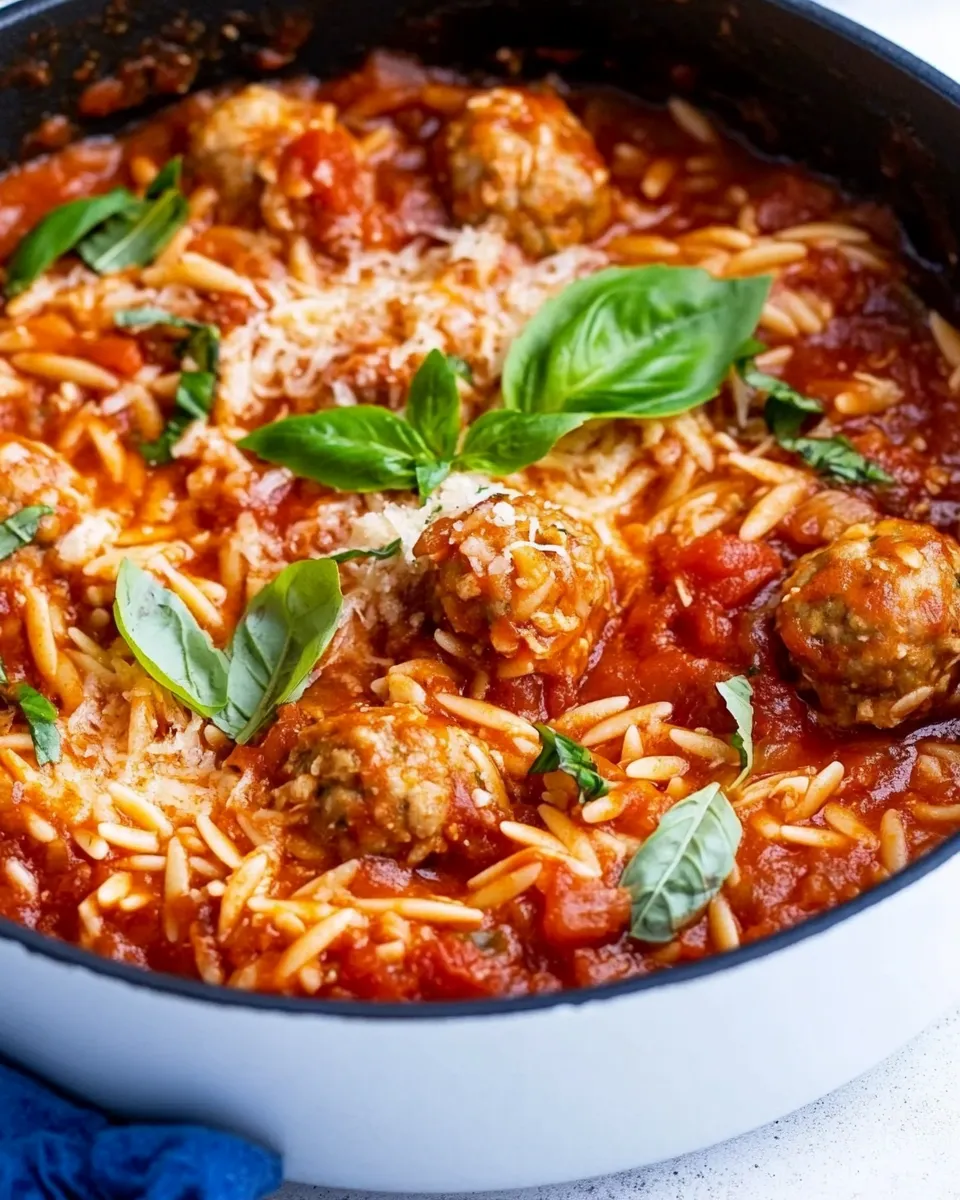 Delicious One Pot Chicken Meatball Orzo image