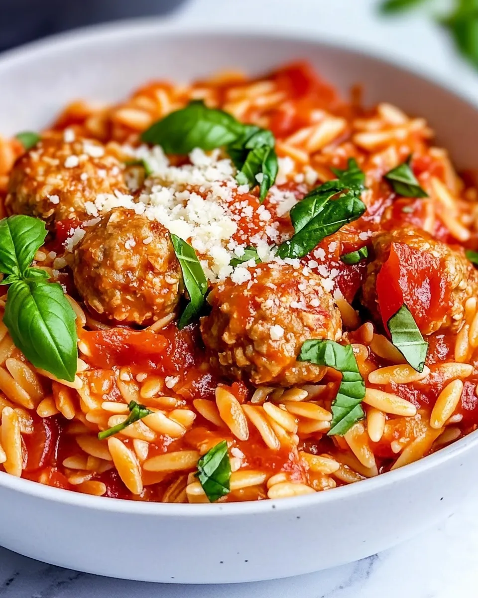 Quick One Pot Chicken Meatball Orzo shot