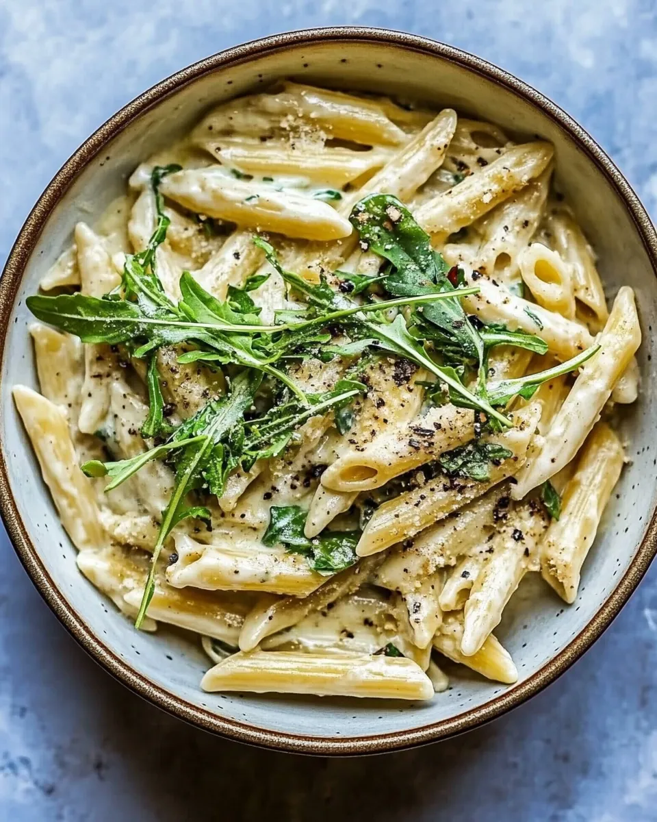 Best One Pot Creamy Penne Alfredo with Spicy Arugula. image