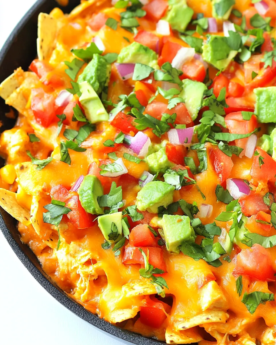Delicious One Skillet Cheesy Chicken Nacho Supreme shot