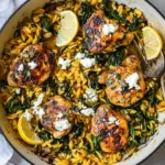 Easy One Skillet Lemon Butter Dijon Chicken and Orzo with Feta Sauce. image