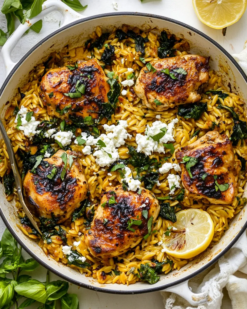 Best One Skillet Lemon Butter Dijon Chicken and Orzo with Feta Sauce. image