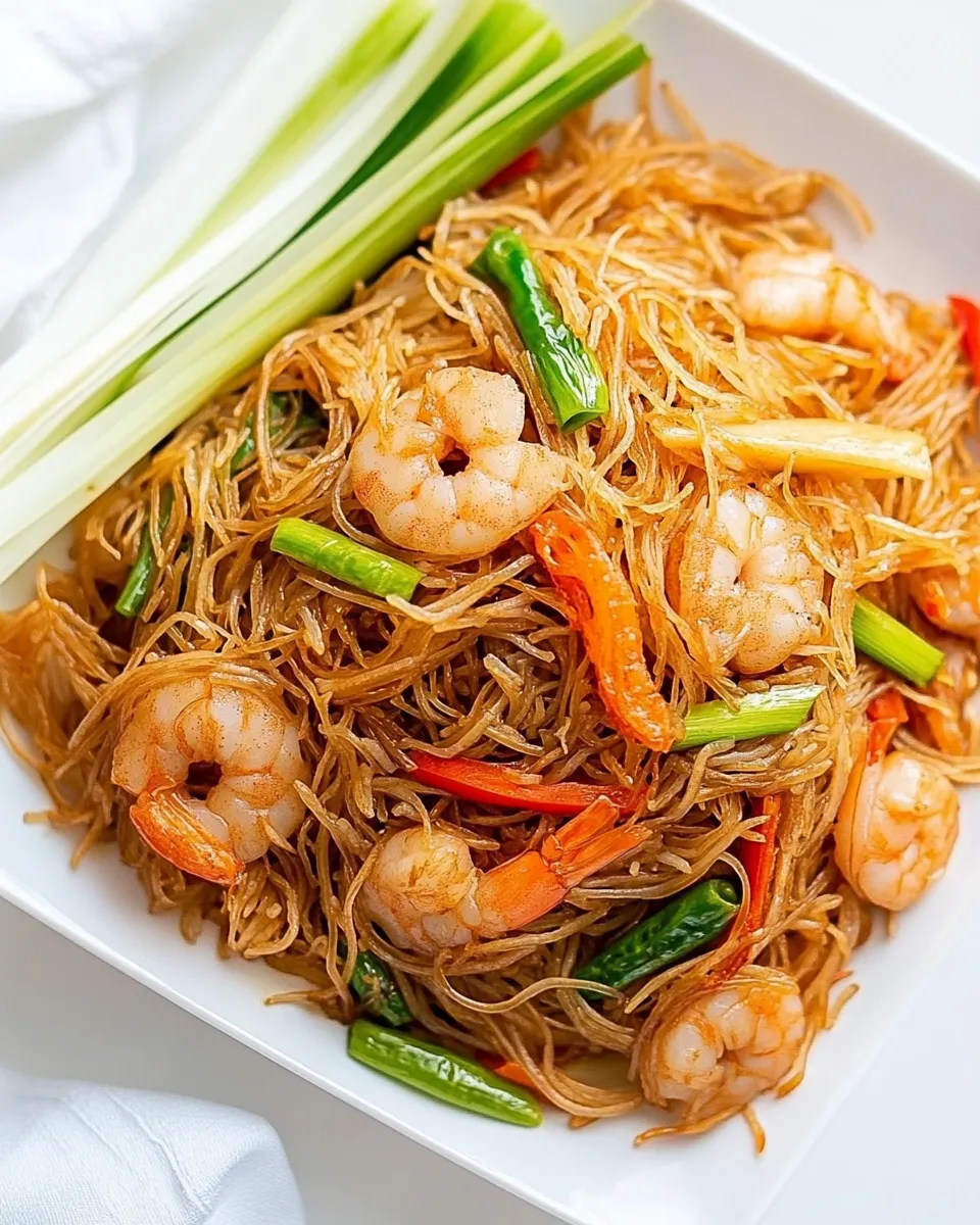 Delicious Pancit (Filipino Fried Rice Noodles) shot