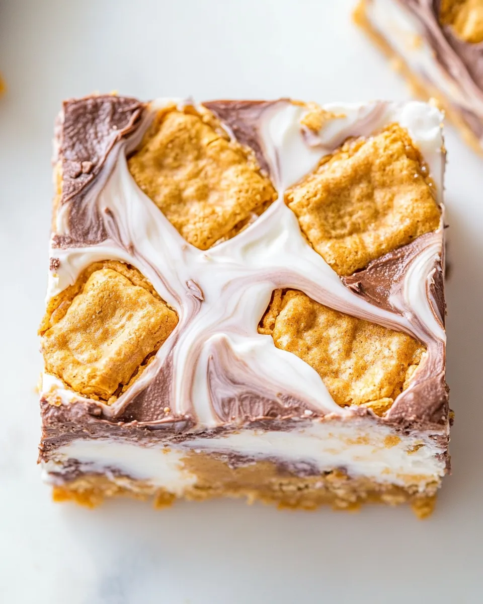 Amazing Peanut Butter Cup Golden Grahams Smores Bars. shot