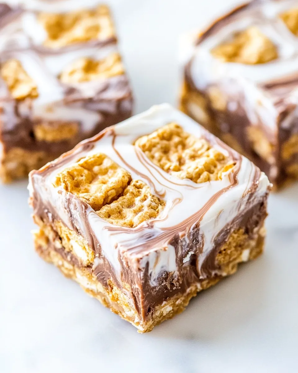 Classic Peanut Butter Cup Golden Grahams Smores Bars. picture