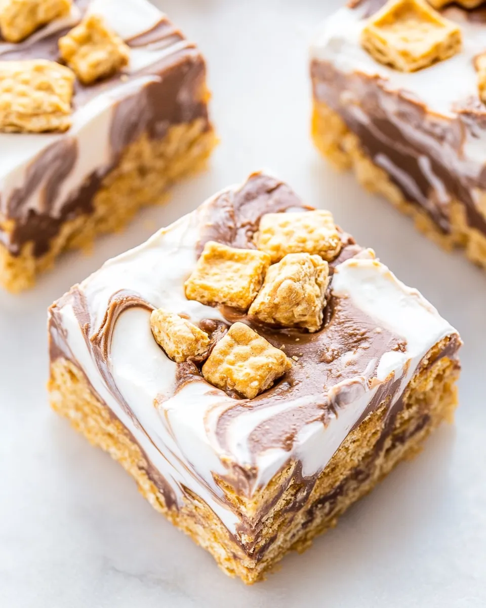 Perfect Peanut Butter Cup Golden Grahams Smores Bars. image
