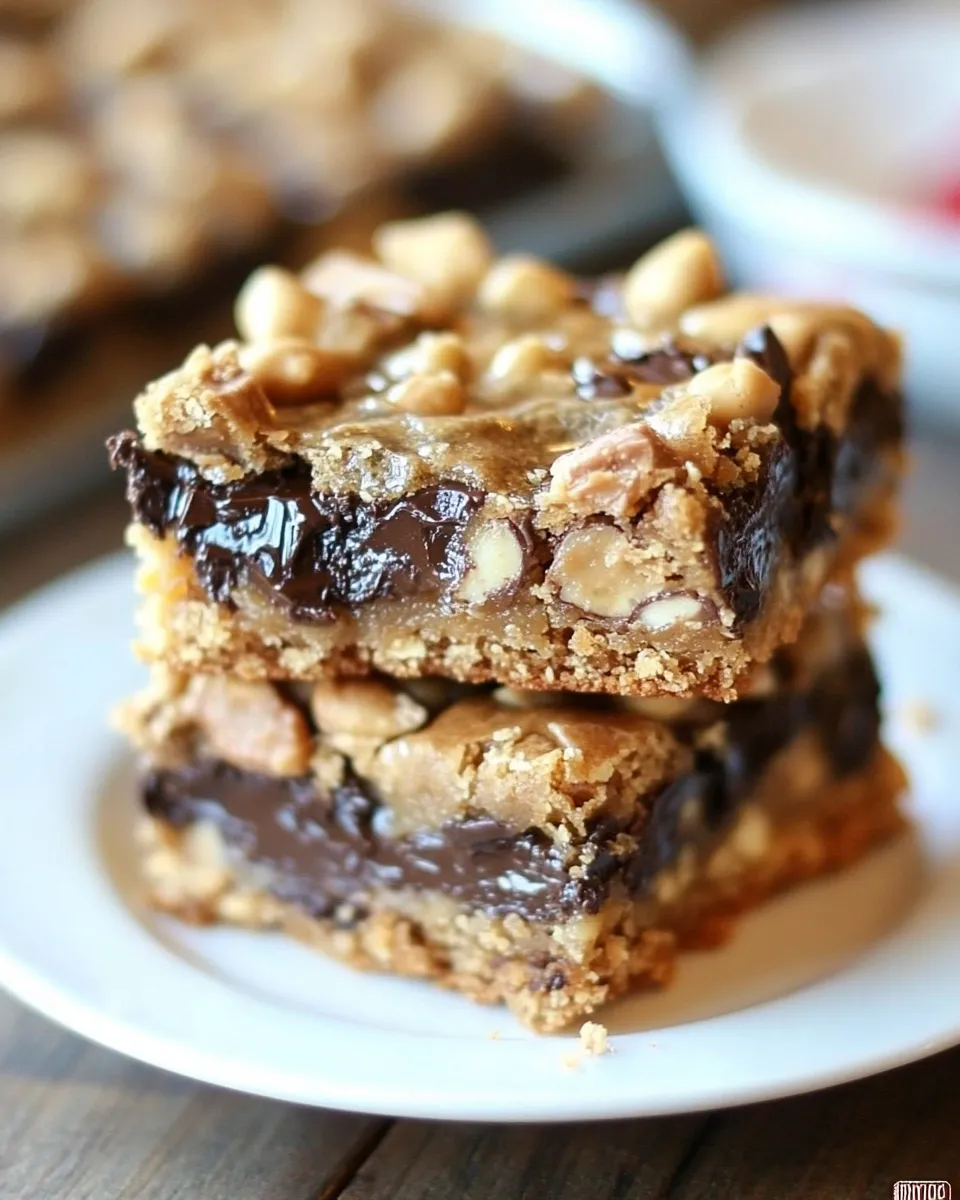 Easy Peanut Butter Snickers Cookie Bars recipe photo