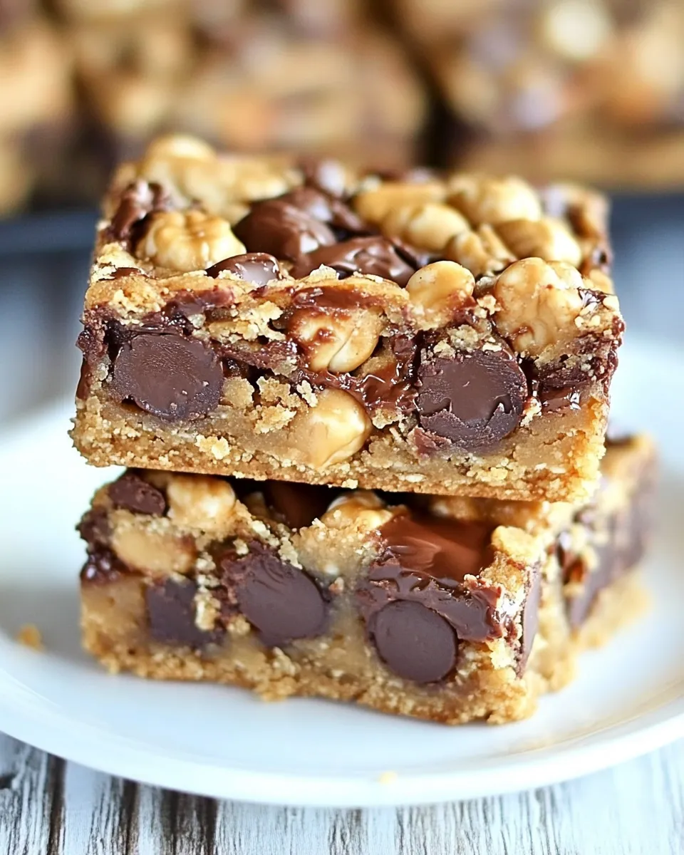 Delicious Peanut Butter Snickers Cookie Bars shot