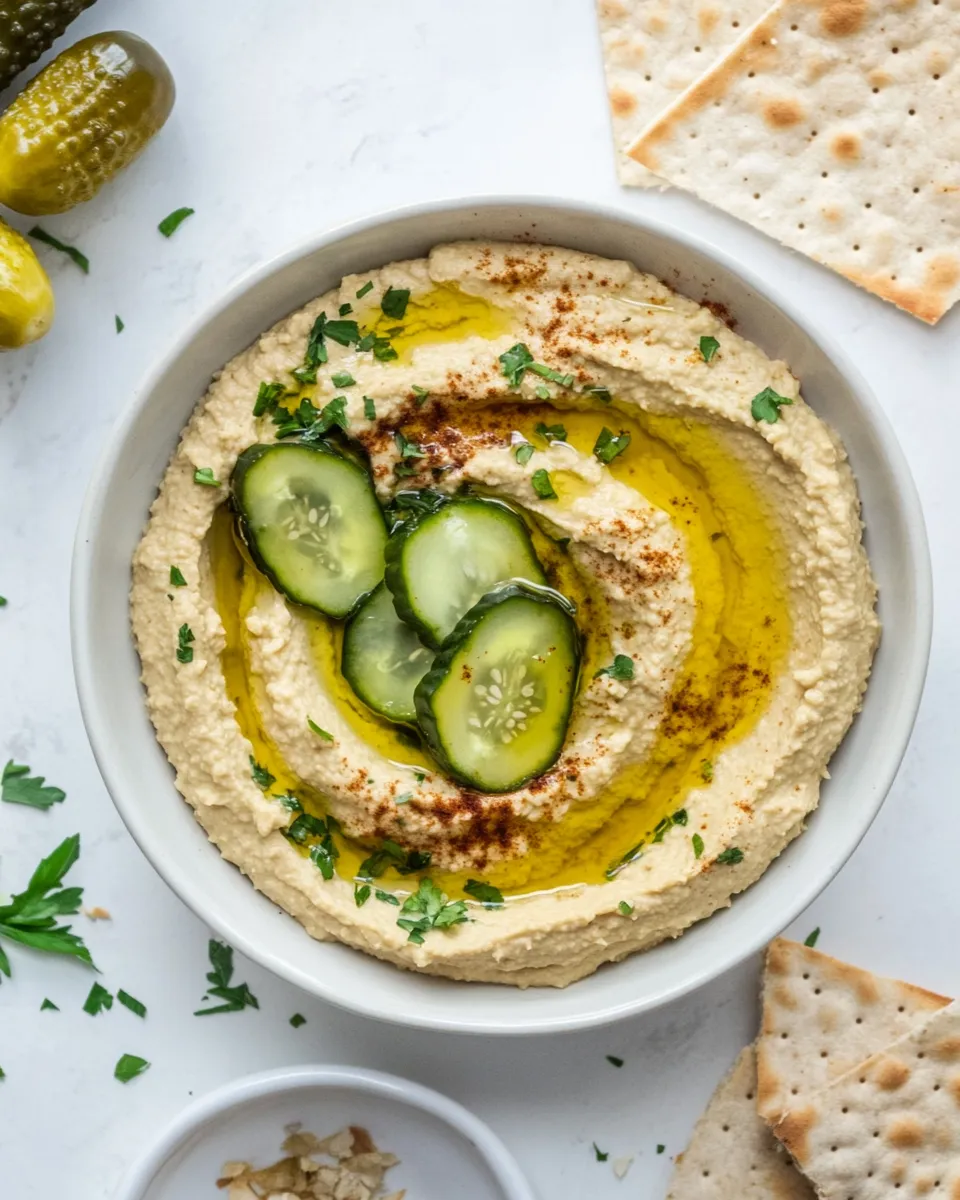 Healthy Pickle Lovers Hummus. shot