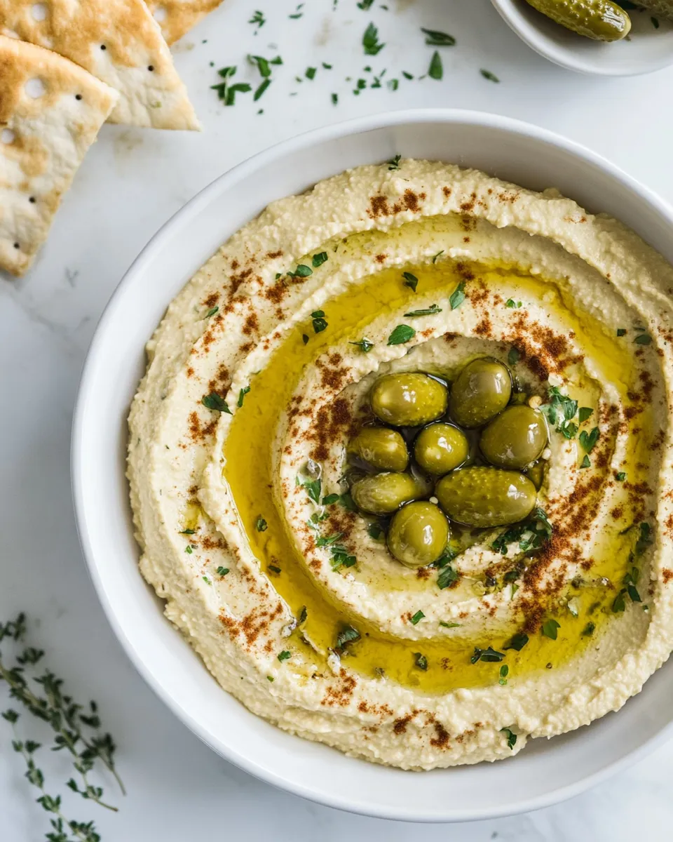Amazing Pickle Lovers Hummus. food shot