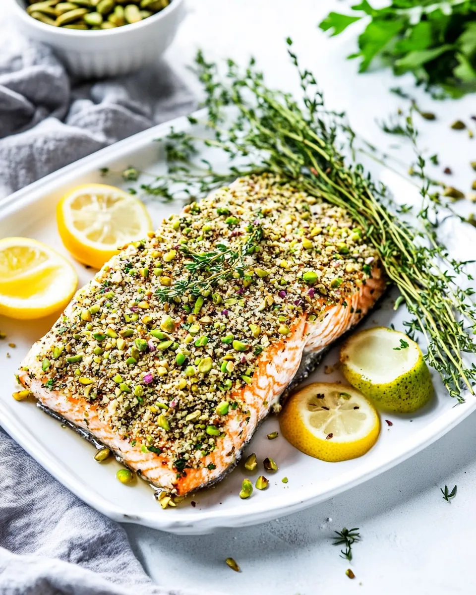 Delicious Pistachio Crusted Baked Salmon image