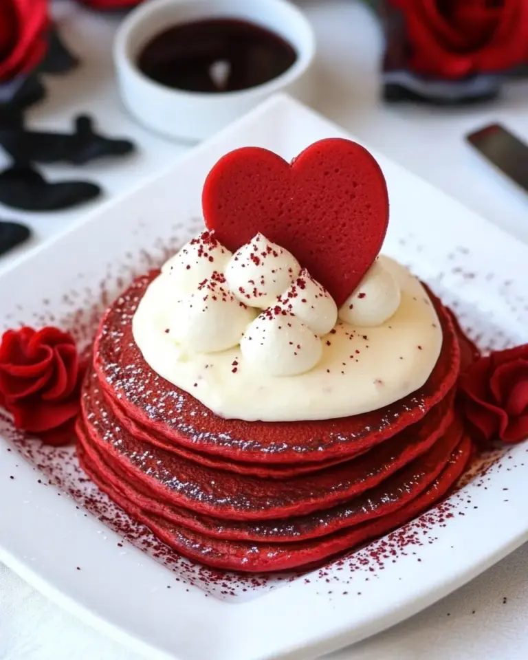 Homemade Red Velvet Pancakes with Sweet Cream Cheese Topping photo