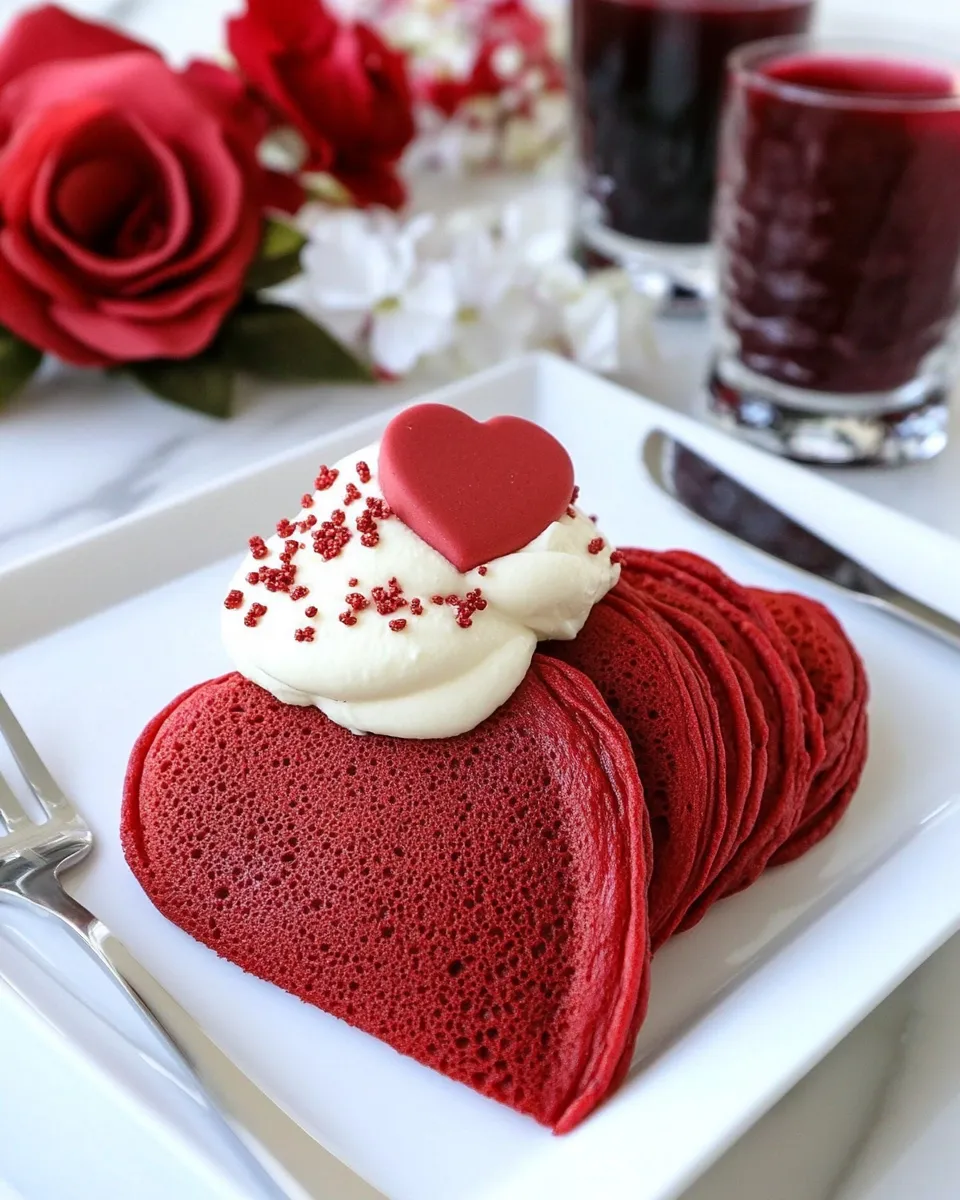 Delicious Red Velvet Pancakes with Sweet Cream Cheese Topping image