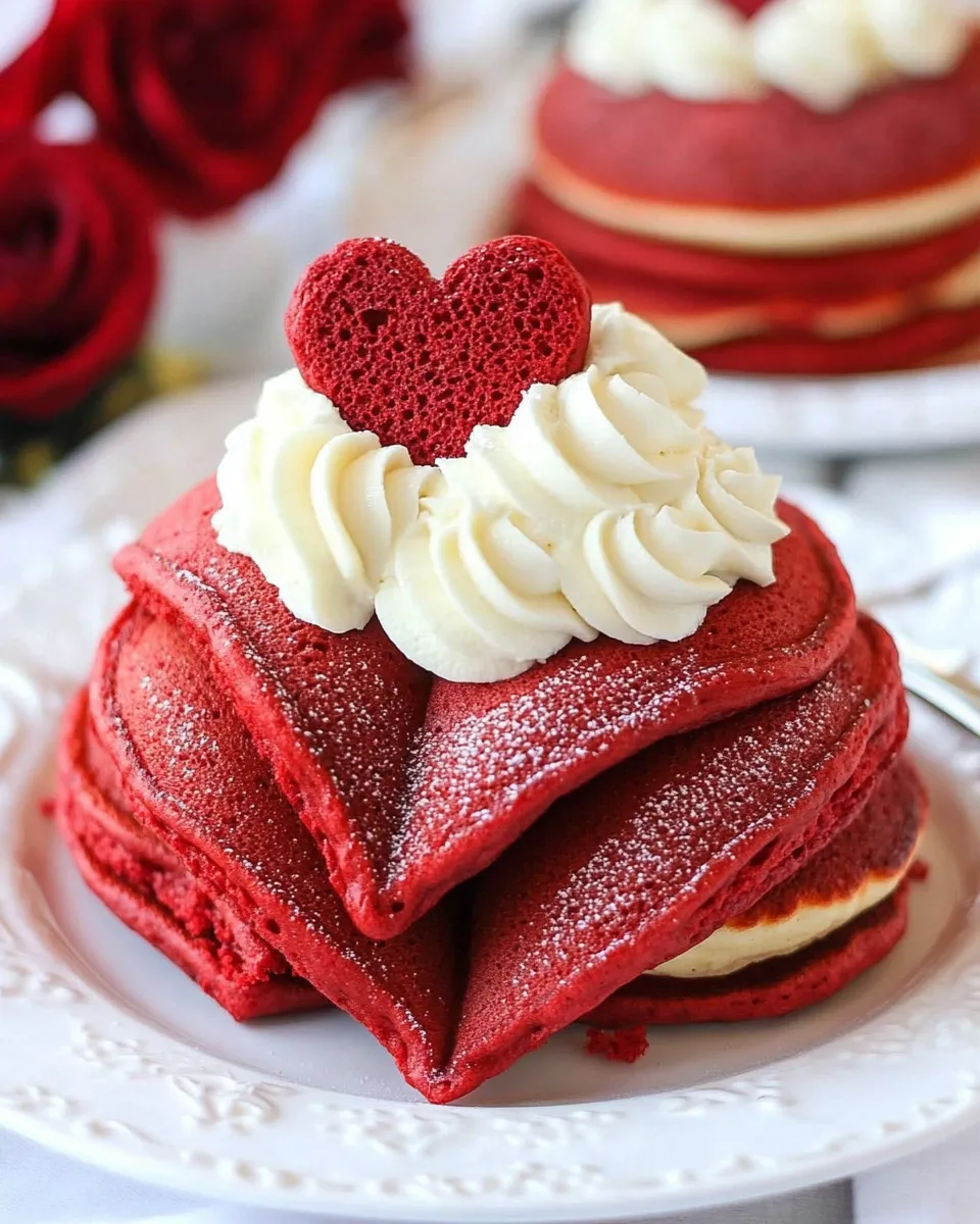 Classic Red Velvet Pancakes with Sweet Cream Cheese Topping recipe photo