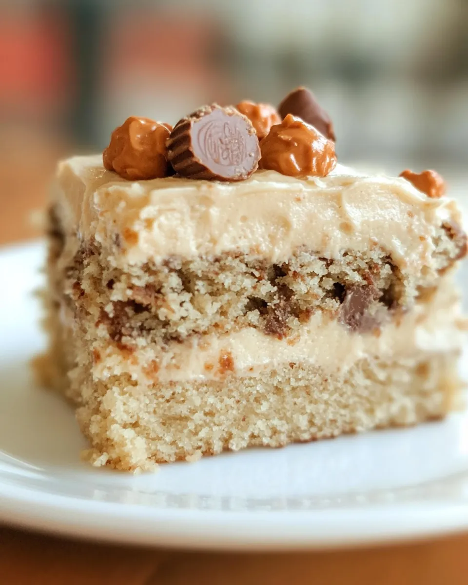 Easy Reeses Peanut Butter Cup Banana Cake with Peanut Butter Cream Cheese Frosting recipe photo