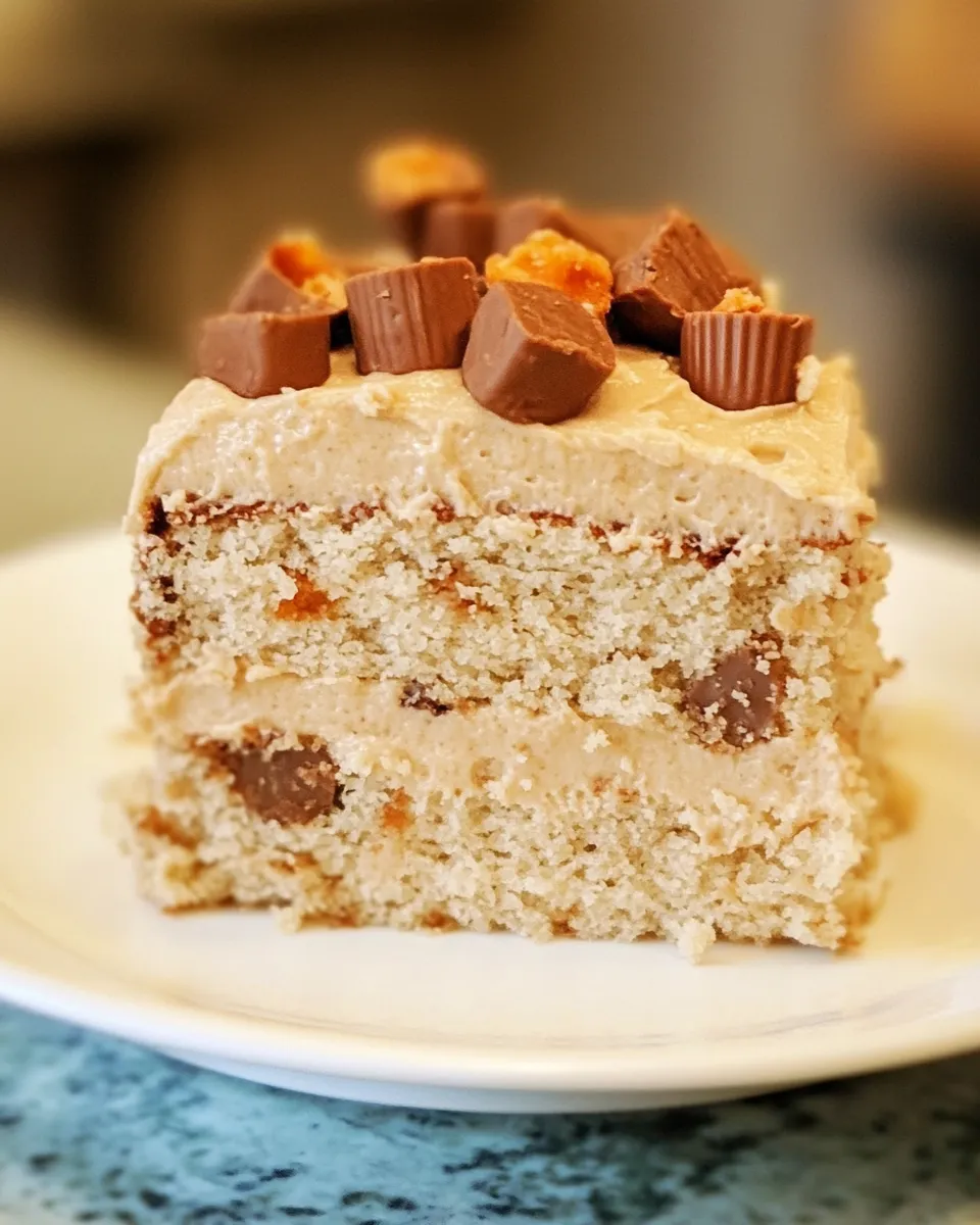 Delicious Reeses Peanut Butter Cup Banana Cake with Peanut Butter Cream Cheese Frosting shot