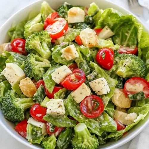 Homemade Romaine and Broccoli Salad with Roasted Garlic Dressing photo