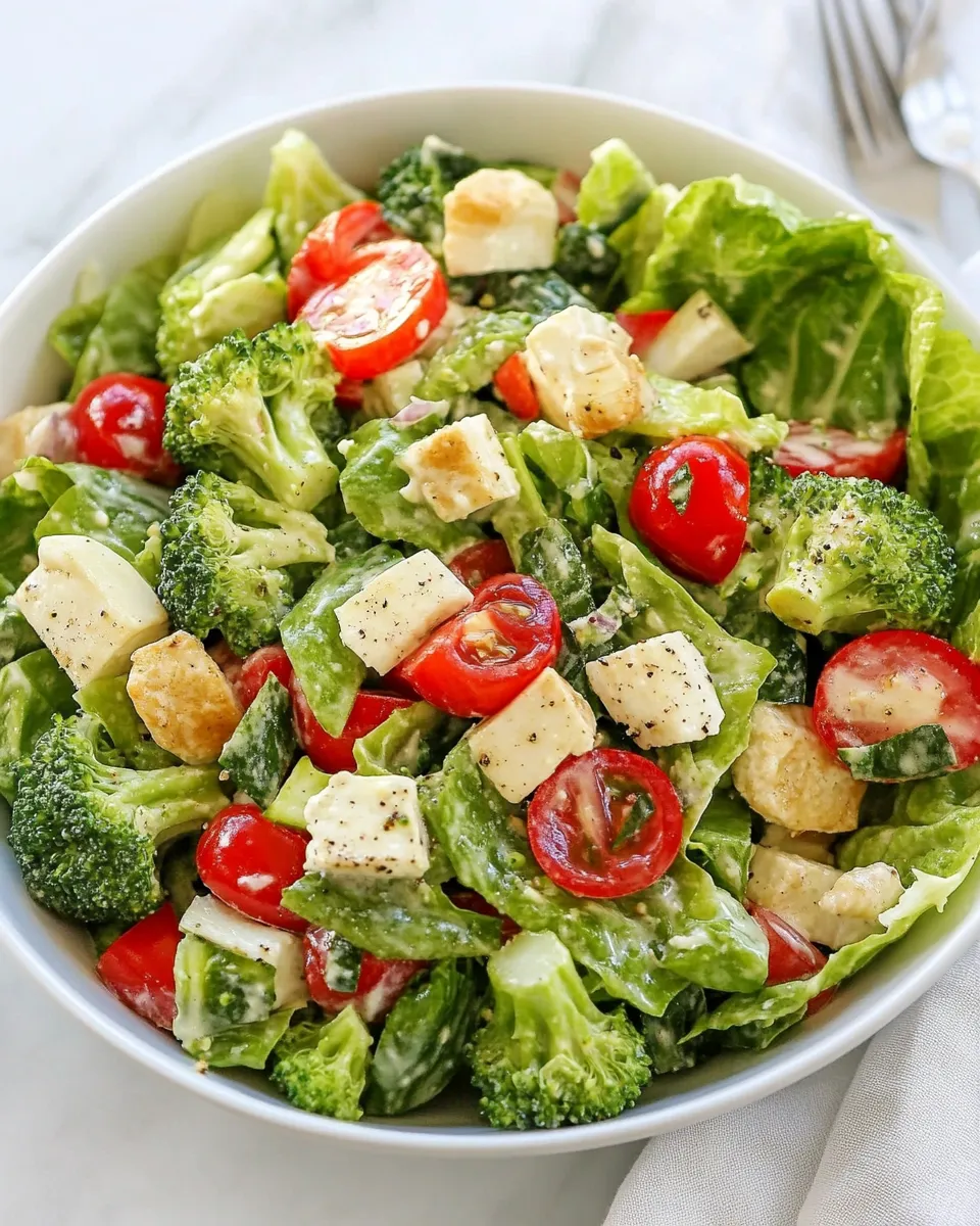 Homemade Romaine and Broccoli Salad with Roasted Garlic Dressing photo