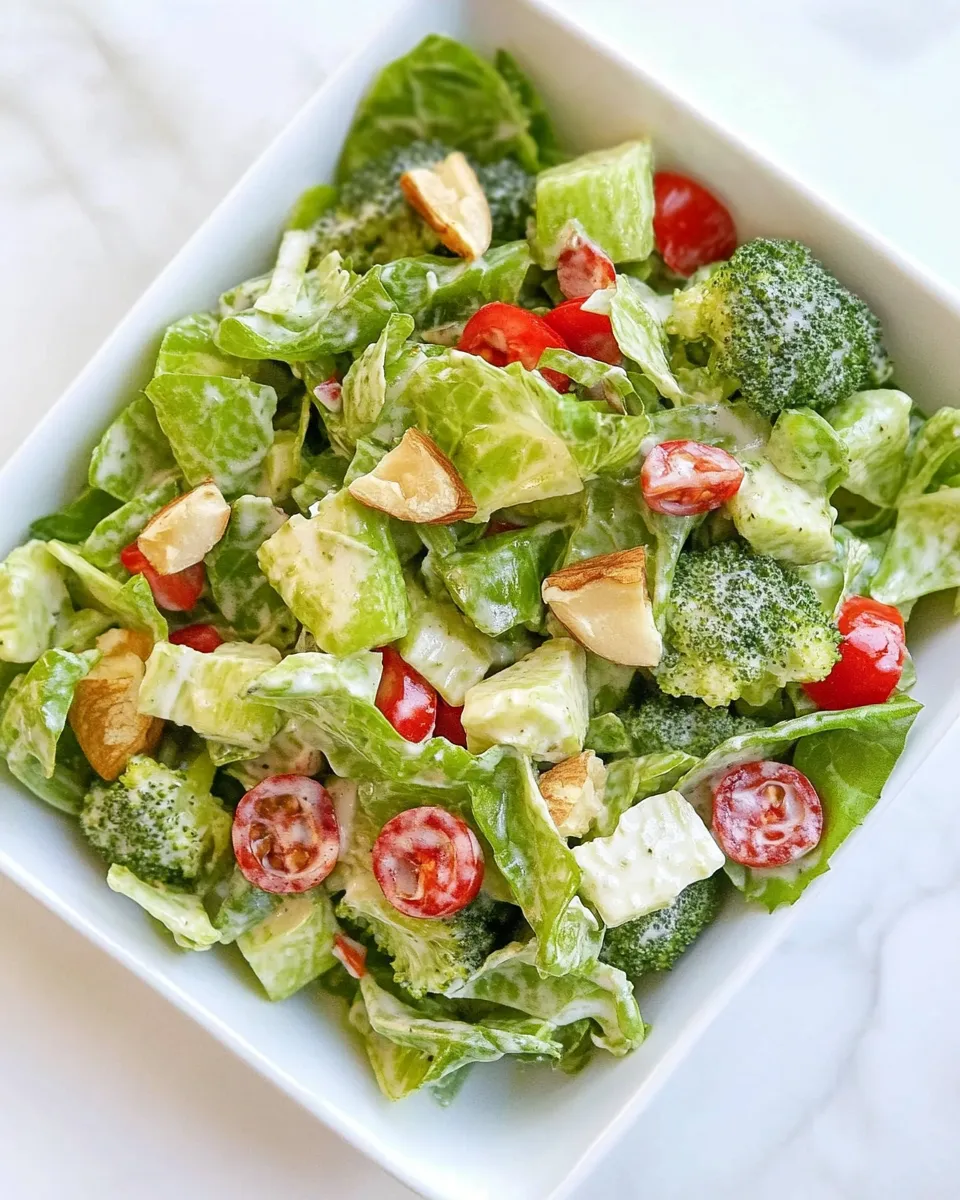 Delicious Romaine and Broccoli Salad with Roasted Garlic Dressing image