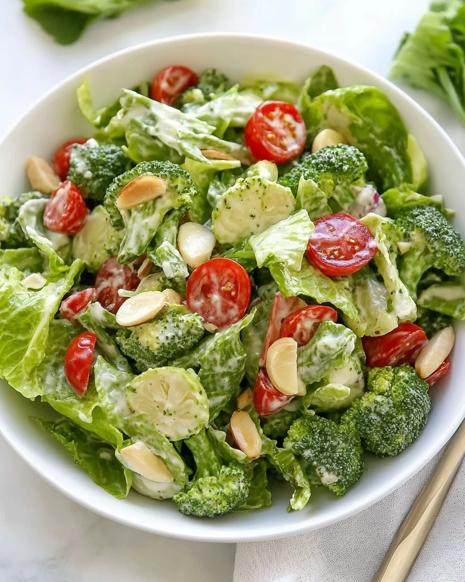 Healthy Romaine and Broccoli Salad with Roasted Garlic Dressing recipe photo