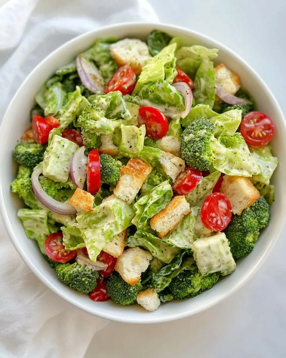 Easy Romaine and Broccoli Salad with Roasted Garlic Dressing shot
