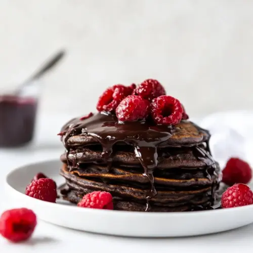Homemade Romantic Chocolate Raspberry Pancakes photo