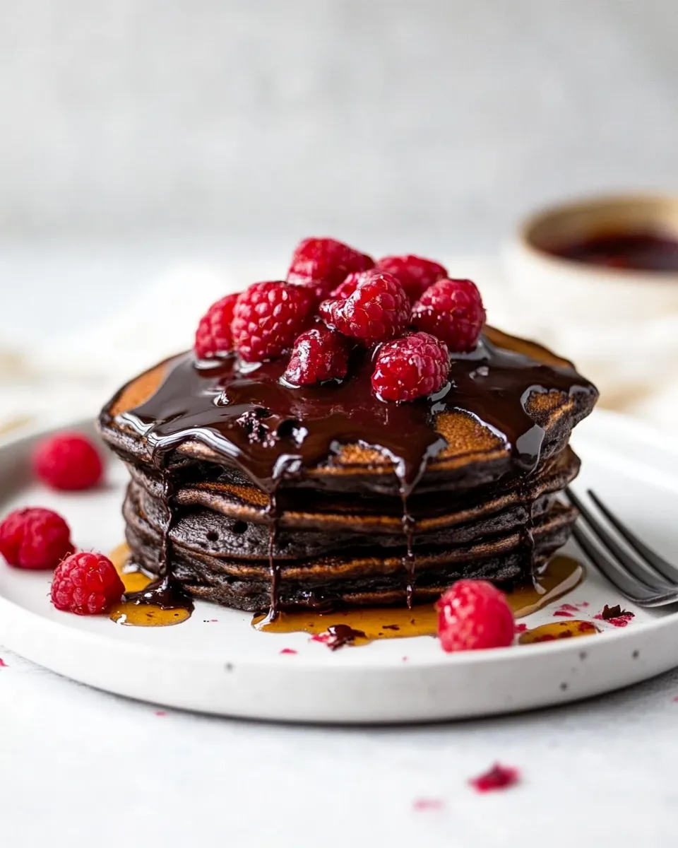 Delicious Romantic Chocolate Raspberry Pancakes shot