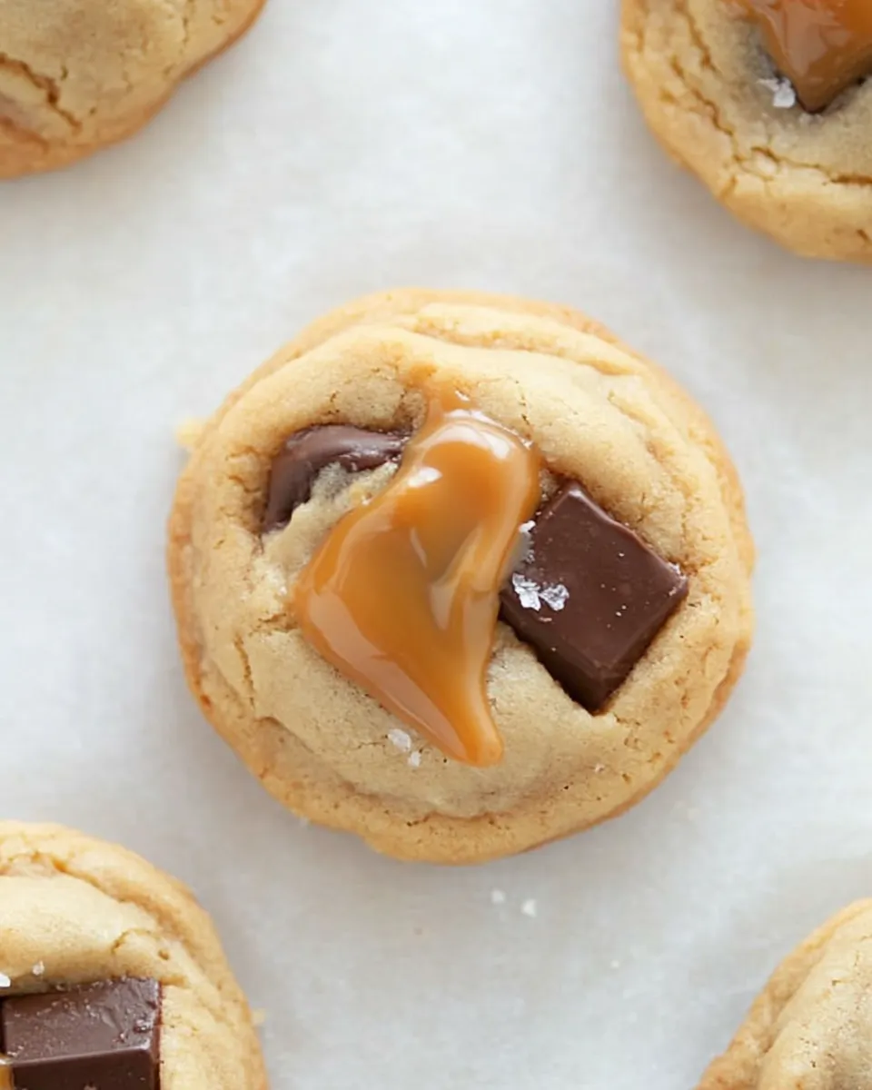 Easy Salted Caramel Stuffed Chocolate Chunk Cookies shot