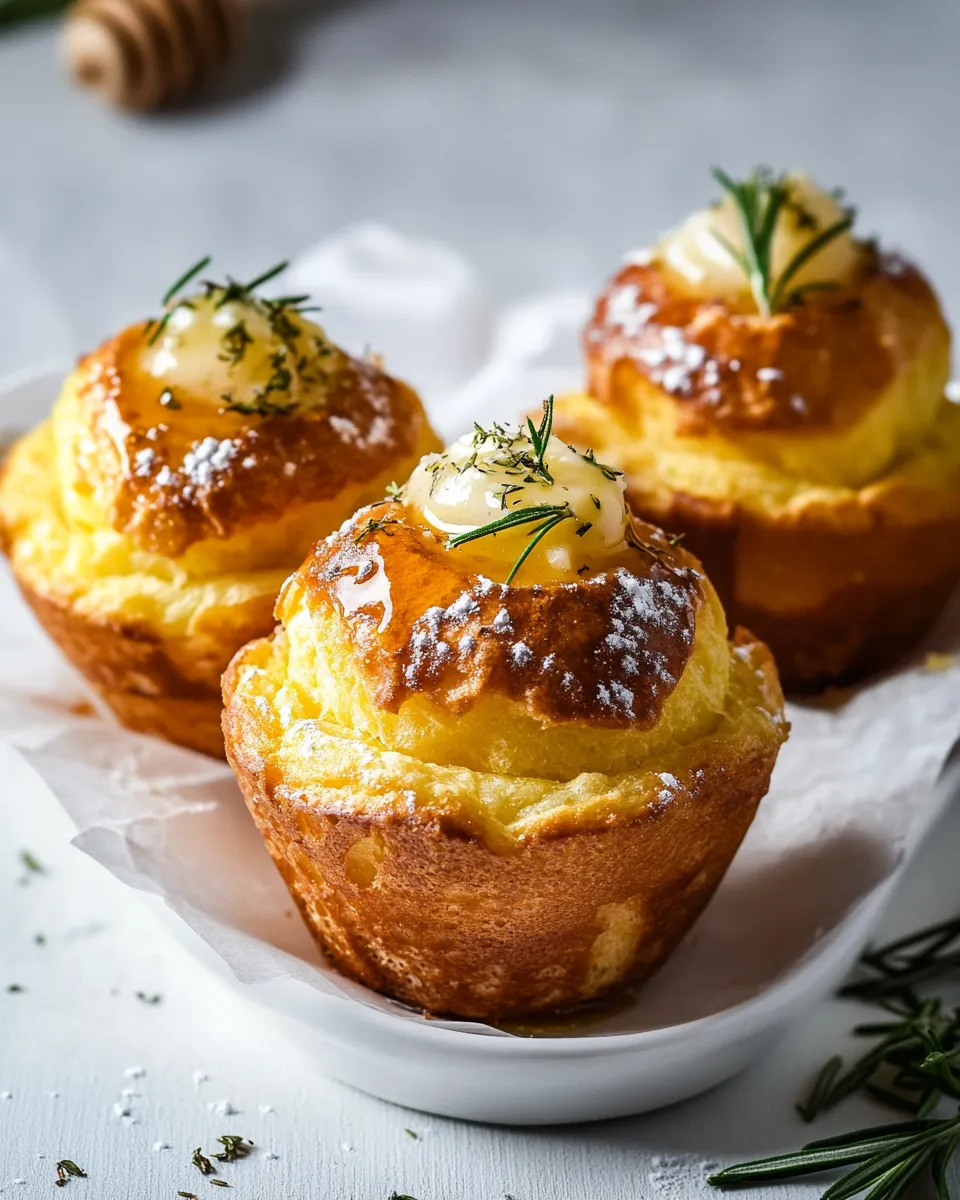 Healthy Salted Rosemary Popovers with Honey Butter. recipe image