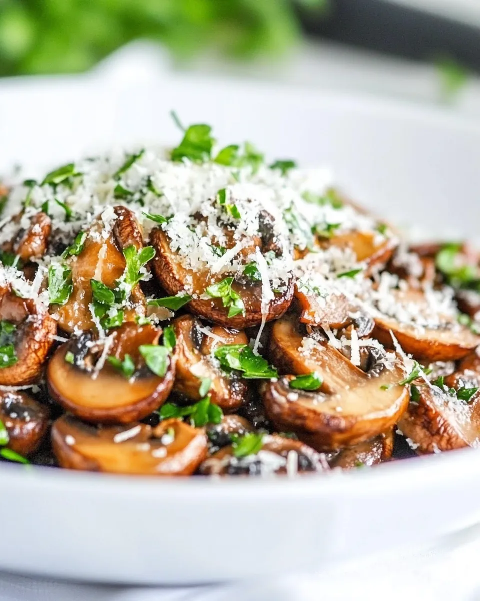 Easy Sauteed Garlic and Parmesan Mushrooms food shot