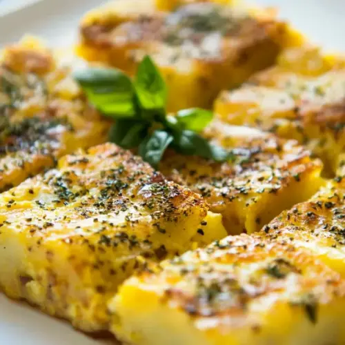 Homemade Sheet Pan Potato Frittata Squares with Basil and Chive photo