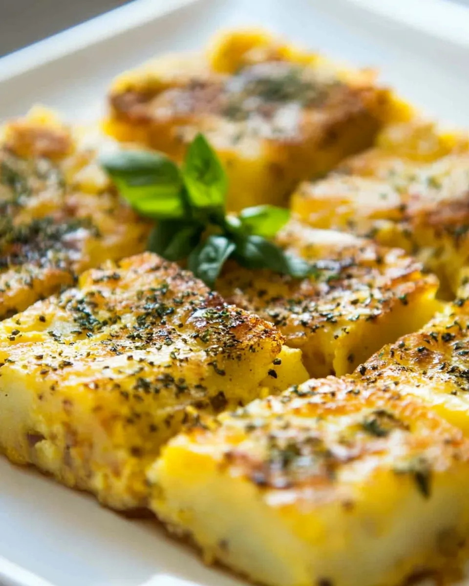 Homemade Sheet Pan Potato Frittata Squares with Basil and Chive photo