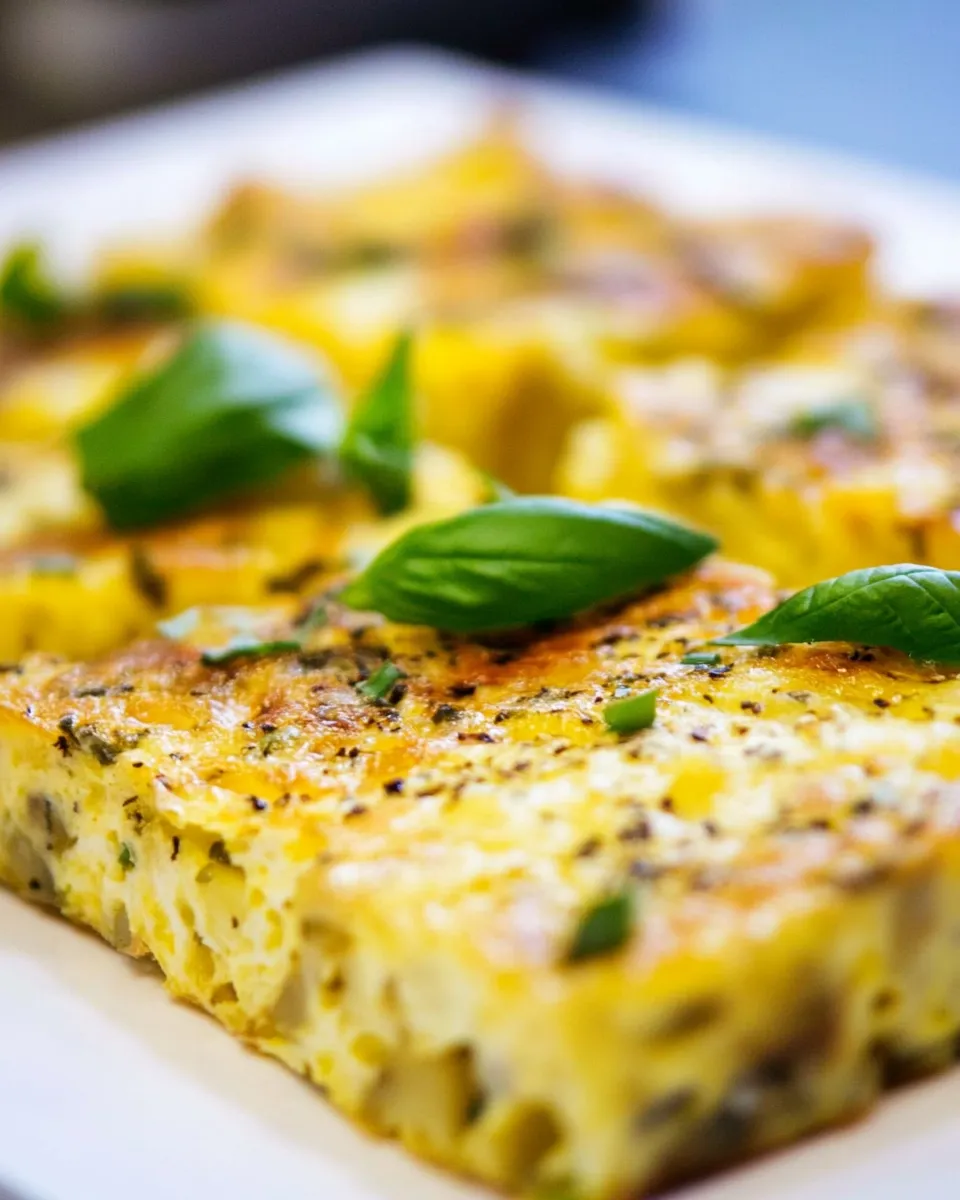 Easy Sheet Pan Potato Frittata Squares with Basil and Chive recipe photo