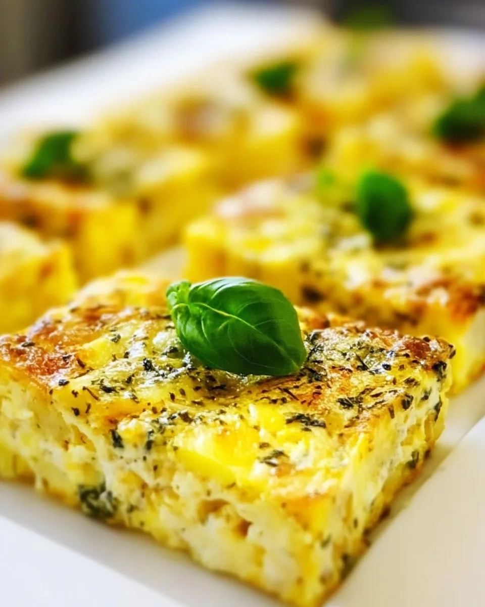 Delicious Sheet Pan Potato Frittata Squares with Basil and Chive shot