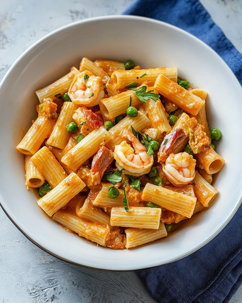 Quick Shrimp and Pea Rigatoni recipe photo