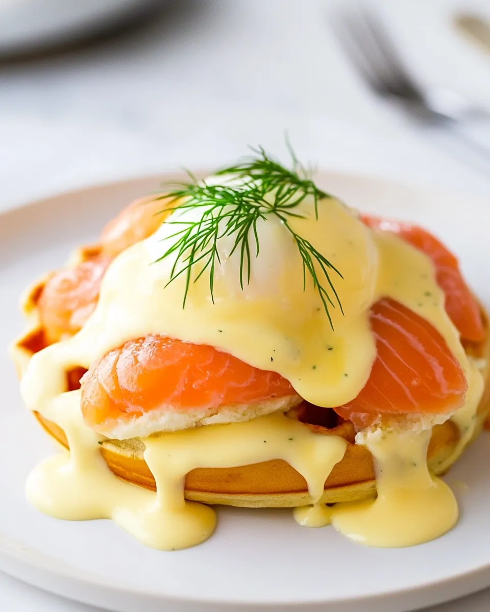 Delicious Smoked Salmon Eggs Benedict with Dill Waffles image