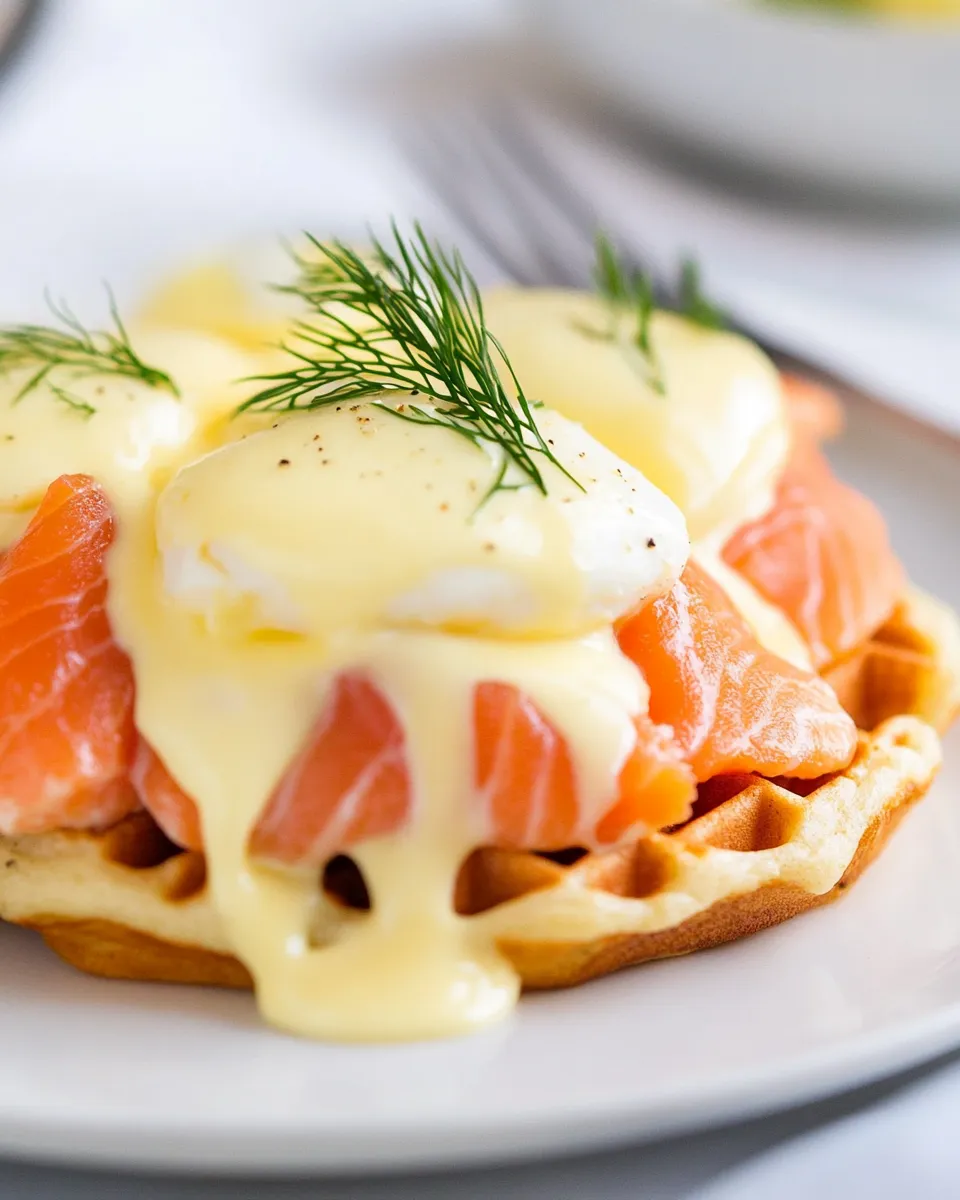 Best Smoked Salmon Eggs Benedict with Dill Waffles recipe photo