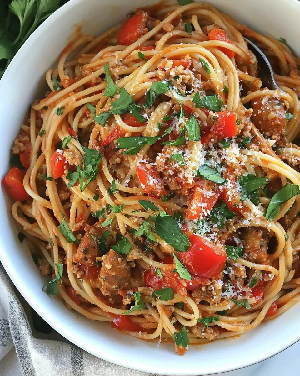 Quick Spicy Whole Wheat Linguini with Sausage and Roasted Peppers recipe photo