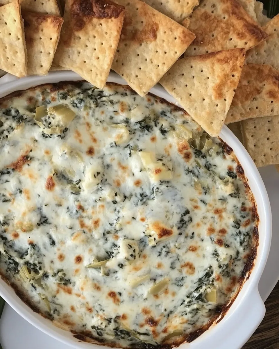 Delicious Spinach Artichoke Dip with Six Cheeses shot