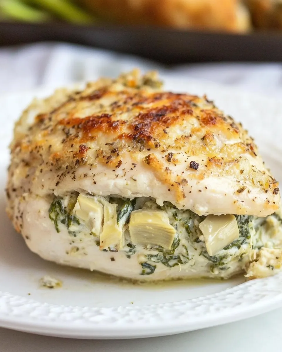 Savory Spinach Artichoke Stuffed Chicken shot