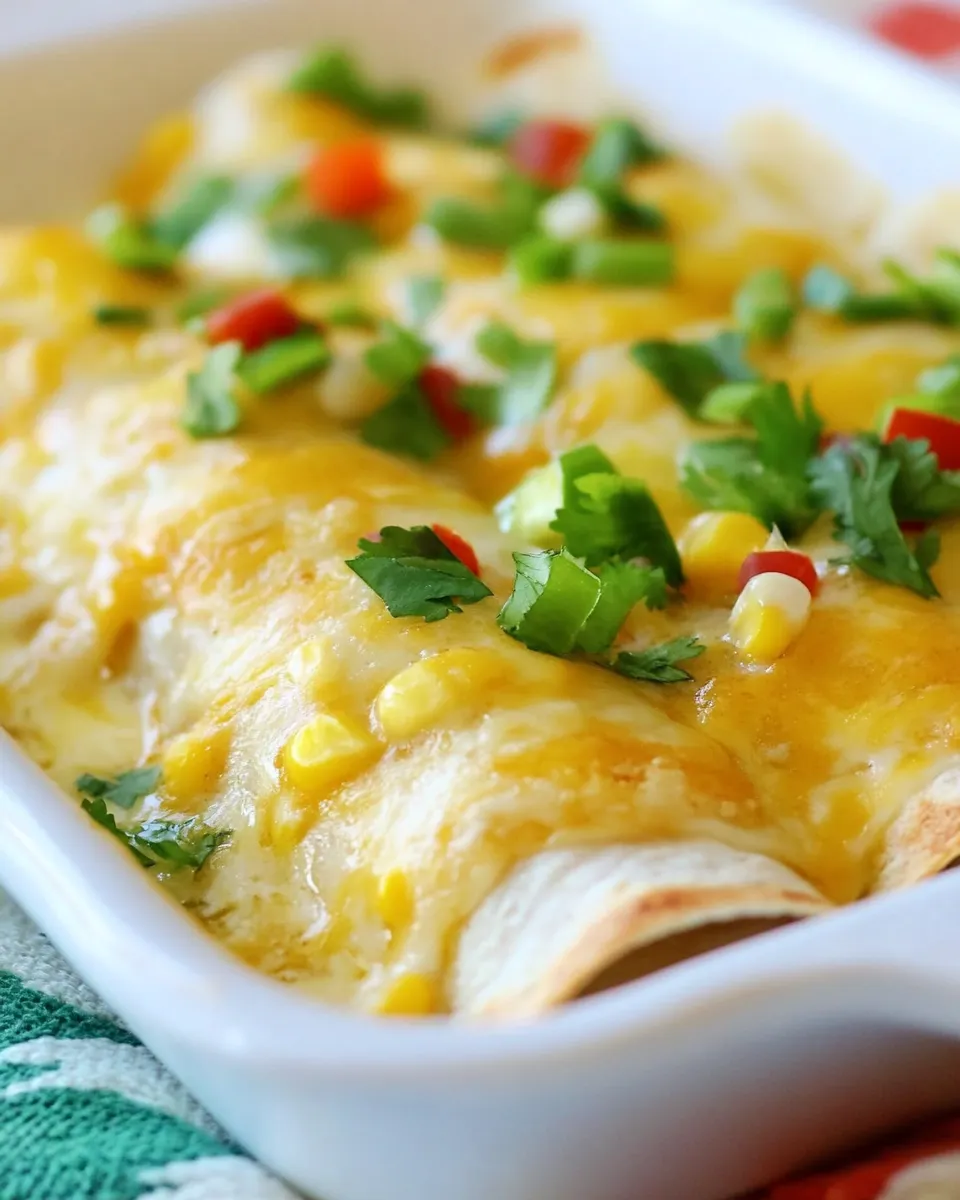 Tasty Sweet Corn and Chicken Enchiladas food shot