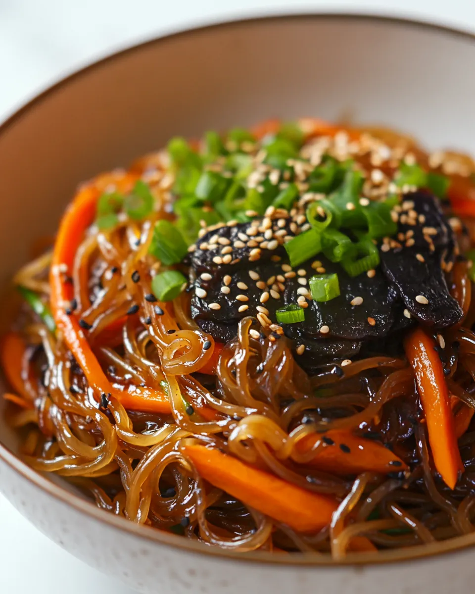 Delicious Vegan Japchae Style Noodles (stir-fried sweet potato noodles) image
