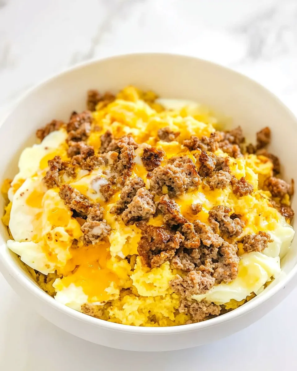 Classic Waffle House Sausage, Egg, and Cheese Hashbrown Bowl image