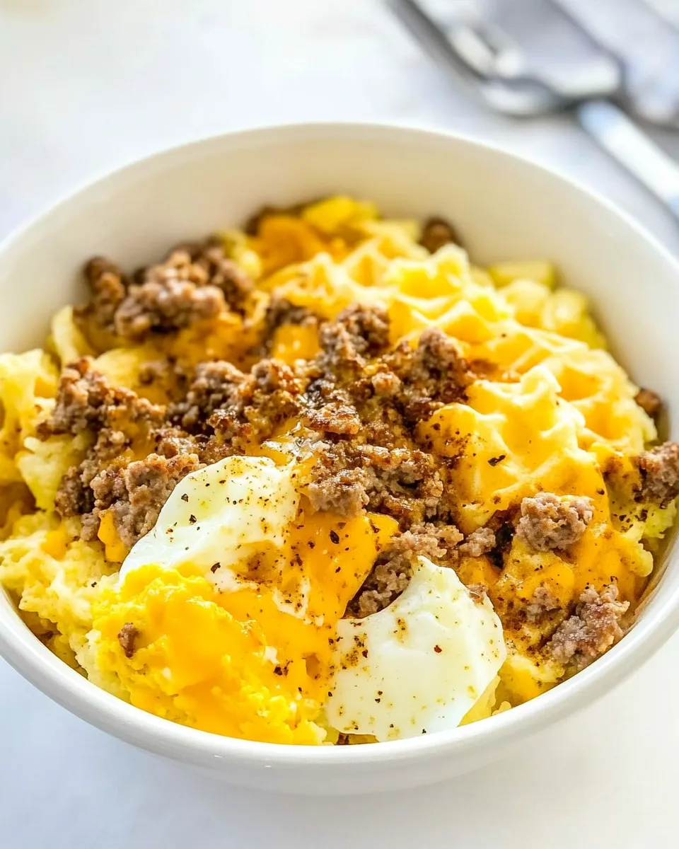 Easy Waffle House Sausage, Egg, and Cheese Hashbrown Bowl recipe photo