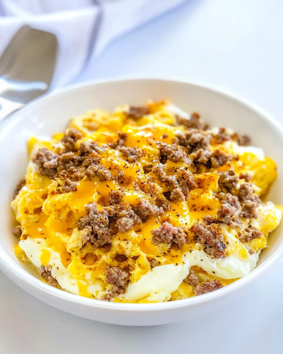 Delicious Waffle House Sausage, Egg, and Cheese Hashbrown Bowl shot