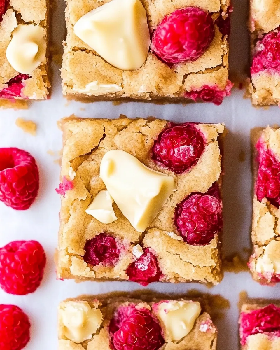 Delicious White Chocolate Raspberry Blondies shot
