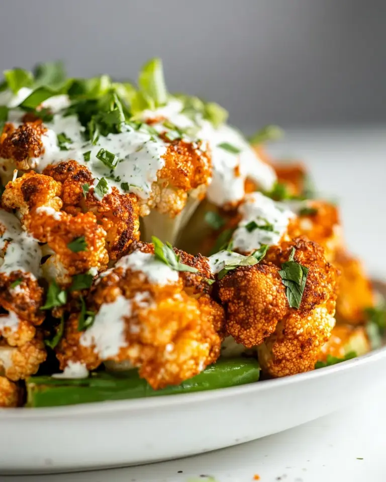 Savory Whole Roasted Buffalo Cauliflower. shot