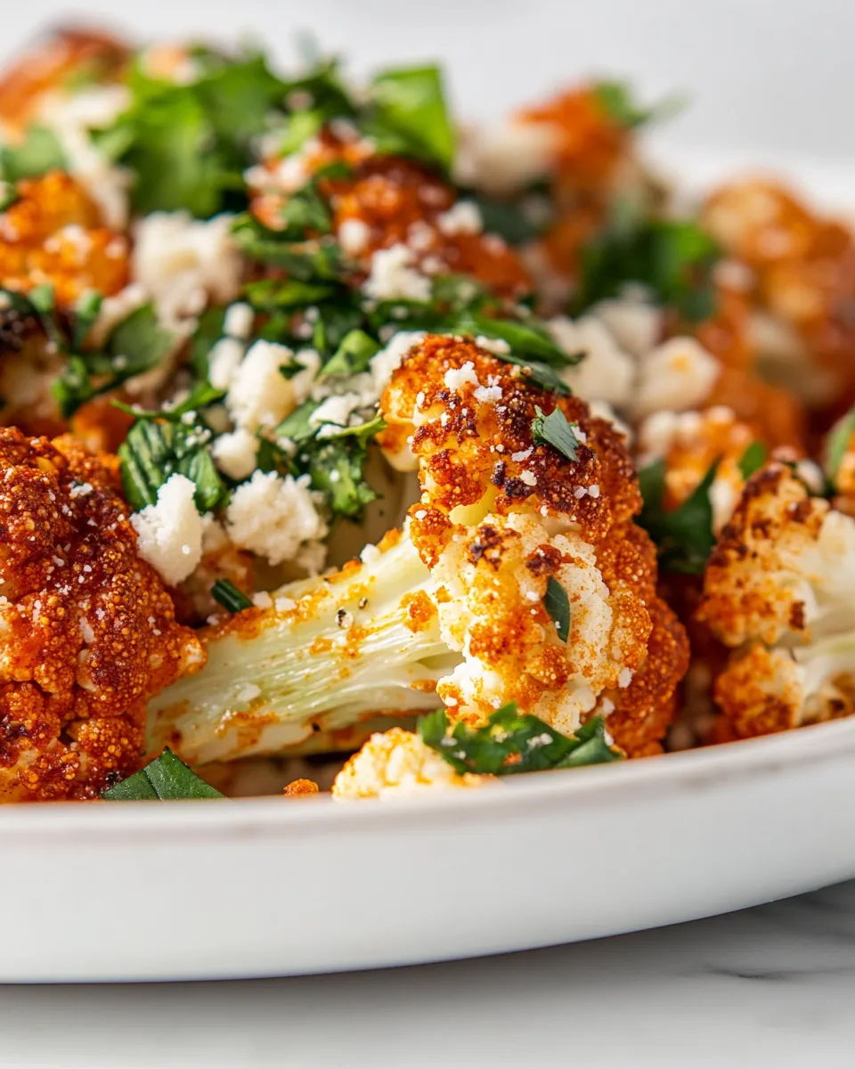 Fresh Whole Roasted Buffalo Cauliflower. food shot